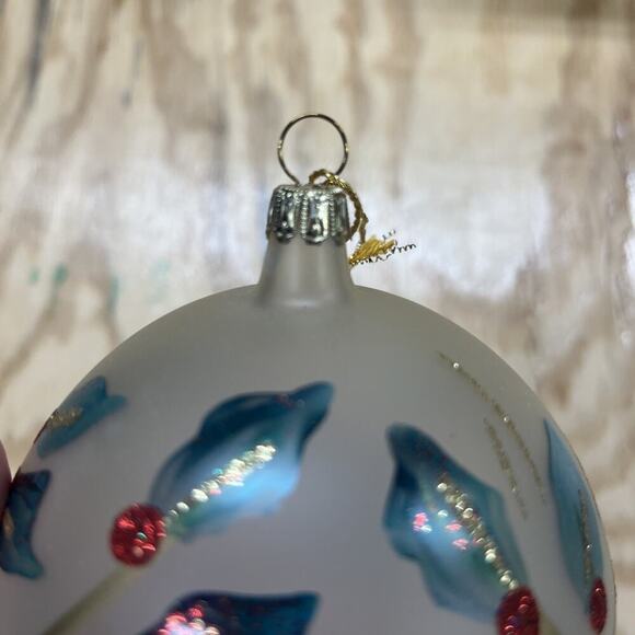 Bellagio Italian Mouth Blown Glass Christmas Holly Ornament Italy With Box - Picture 5 of 8